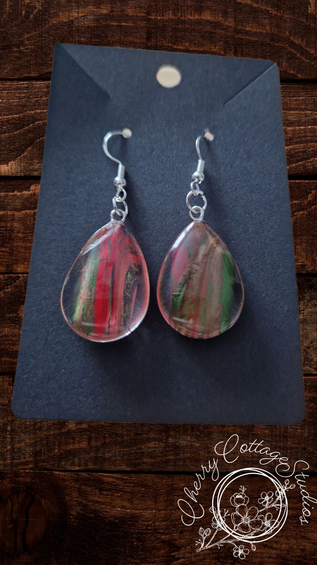 Watermelon Inkdrop - Teardrop Dangle Earrings