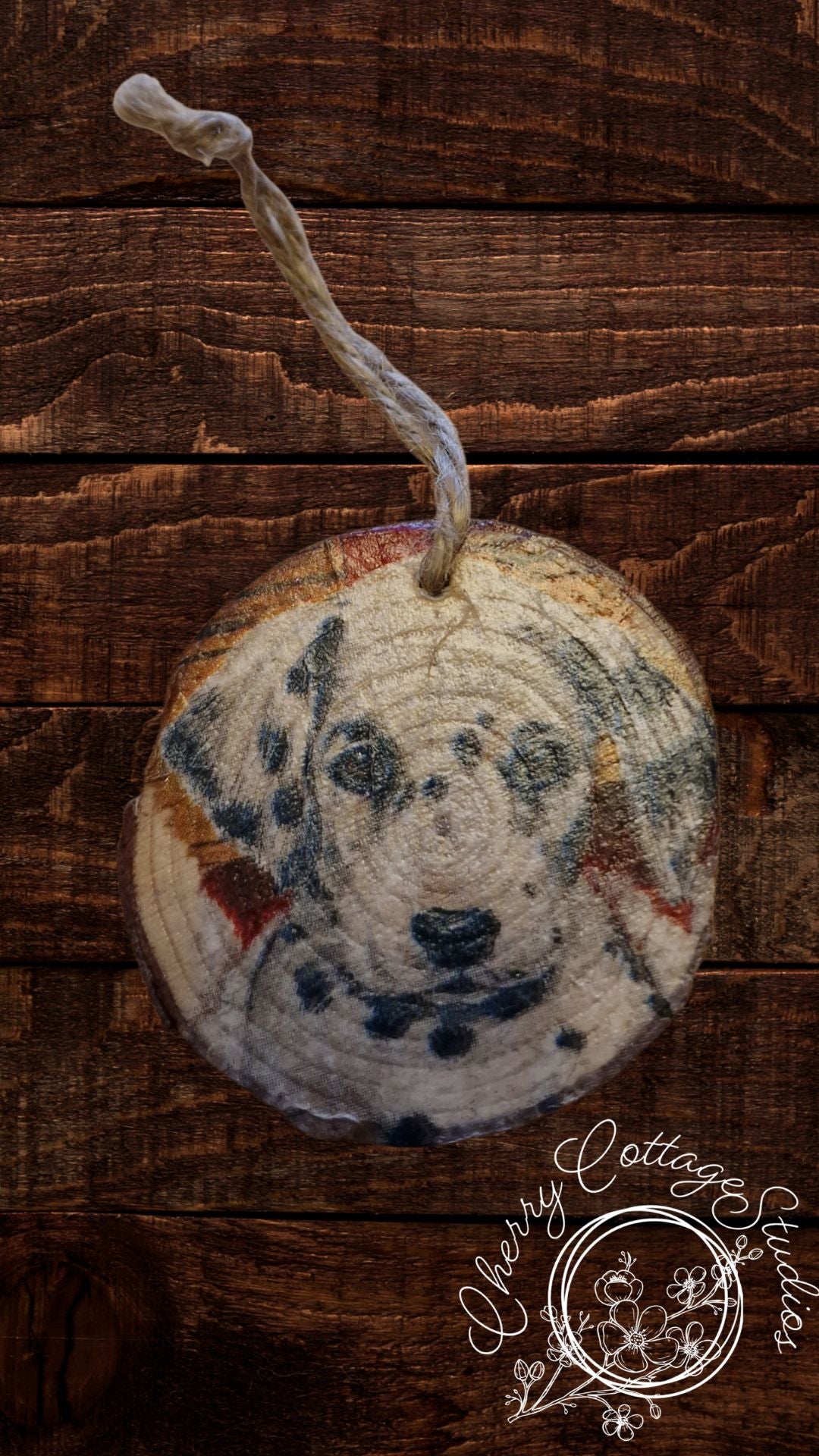 Wooden Dalmatian Dog Christmas Hanging Decoration Ornament