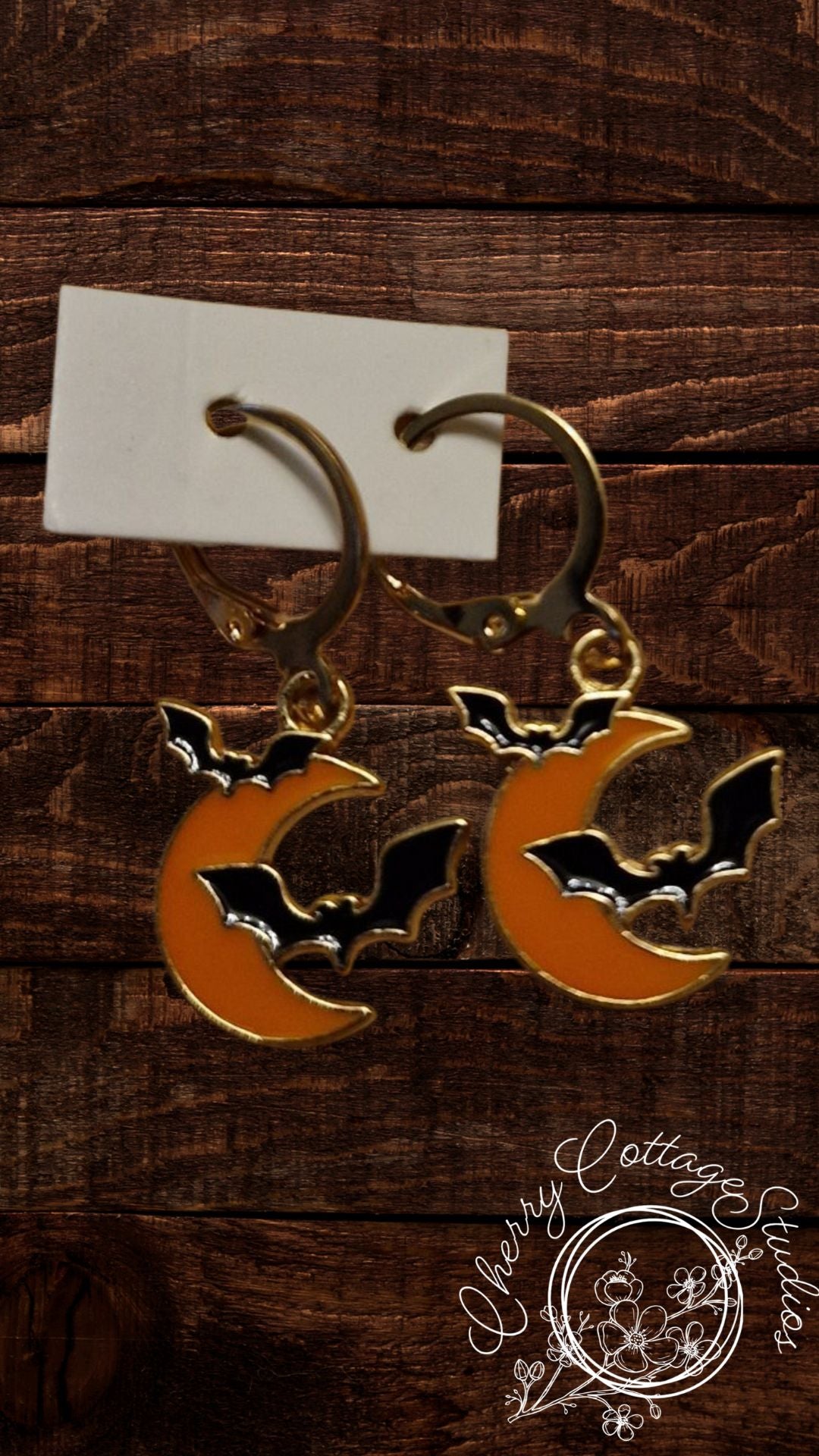 Crescent Moon Bats - Bats Hoop Dangle Earrings