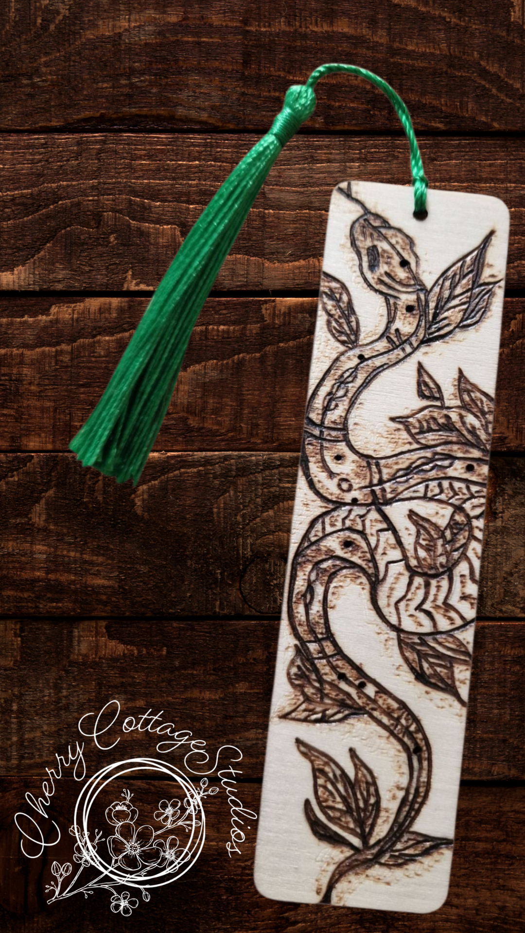 The Serpent's Tale - Hand-Burned Wooden Bookmark With Tassel