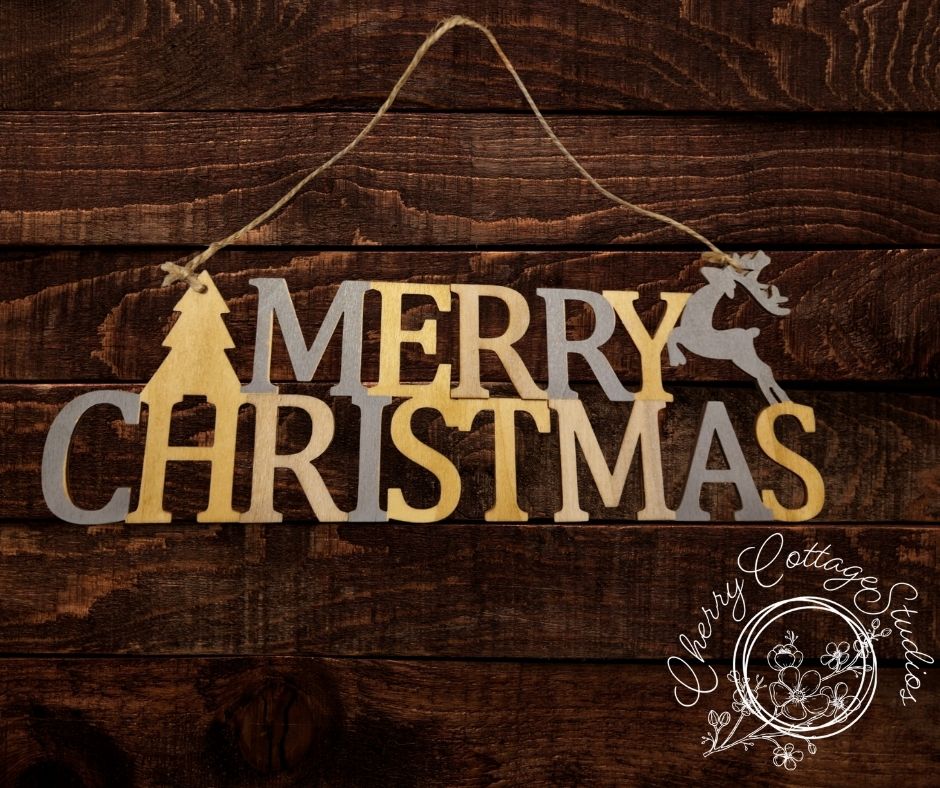 Grey Wooden Merry Christmas Hanging Christmas Sign Decoration