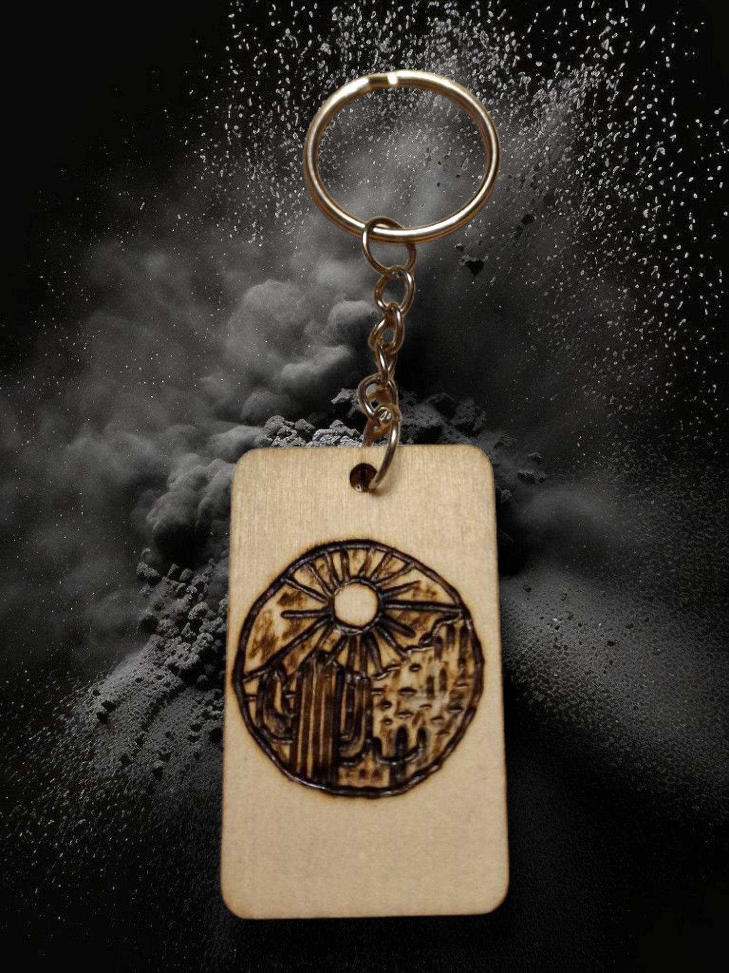 Cactus wooden keychain