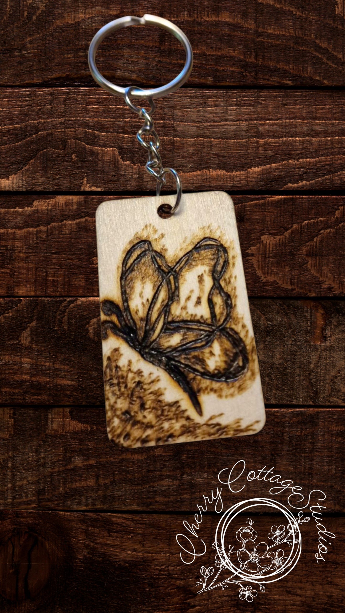 The Butterfly Flight – Hand-Burned Butterfly Wooden Keychain