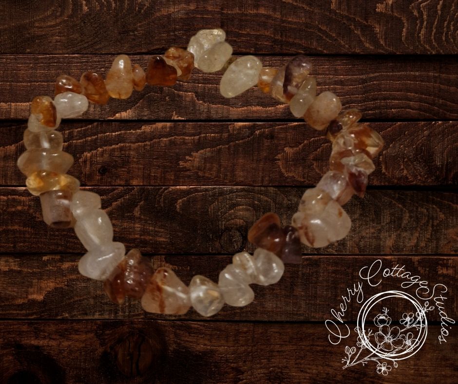 Rutilated Quartz Semi-Precious Chip Gemstone Bracelet