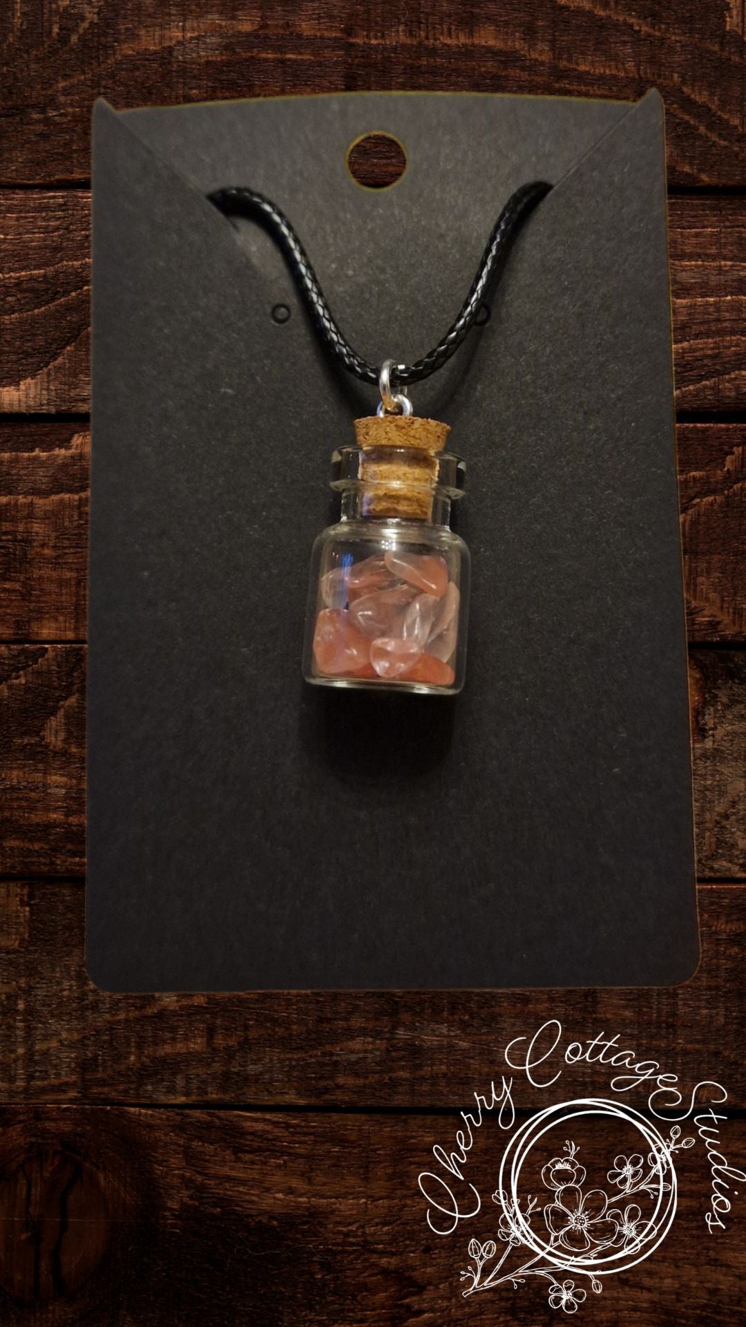 Cherry Quartz - Wish Bottle Gemstone Pendant Necklace