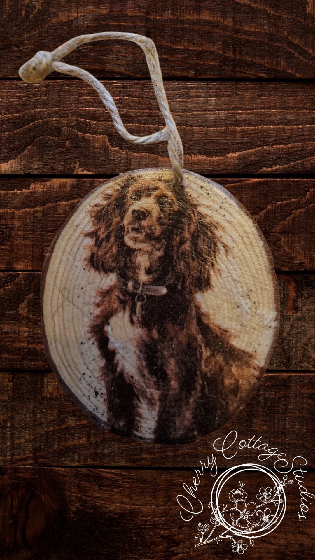 Wooden Spaniel Dog Christmas Hanging Decoration Ornament