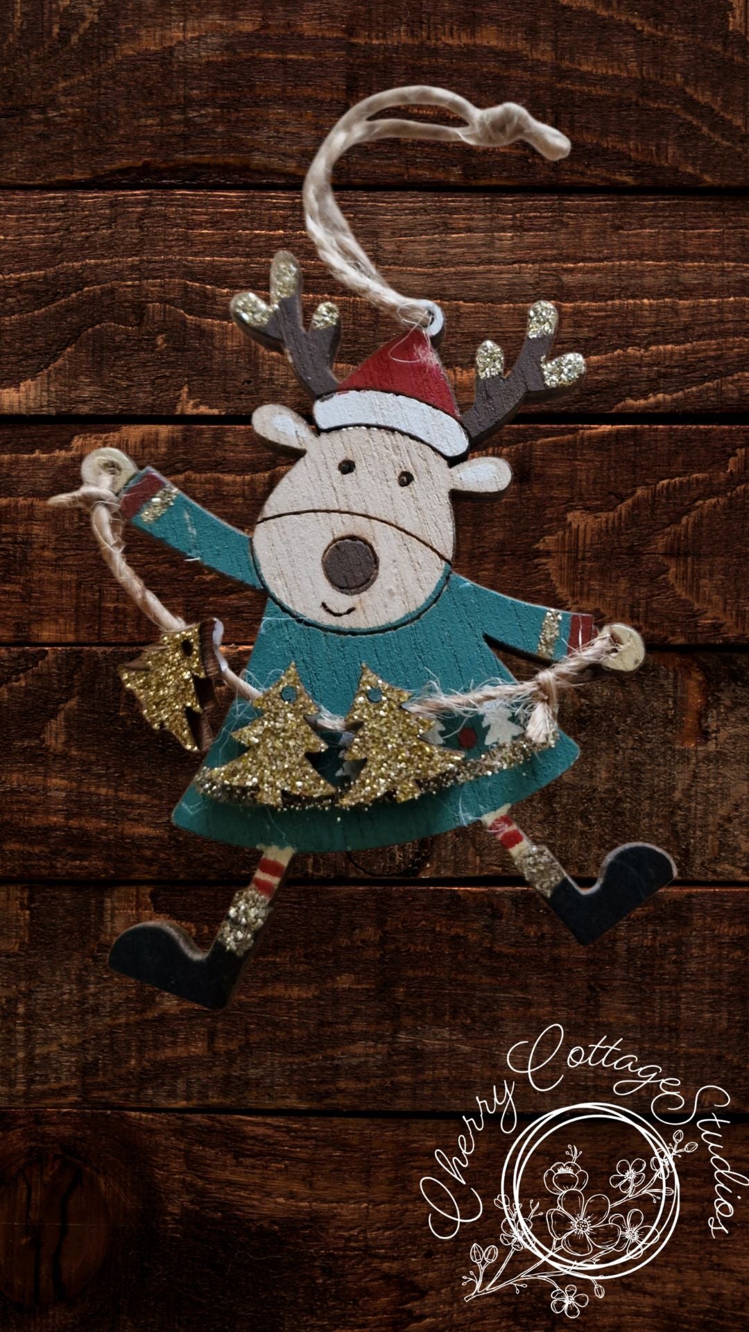 Wooden Reindeer With Trees Christmas Decoration Ornament