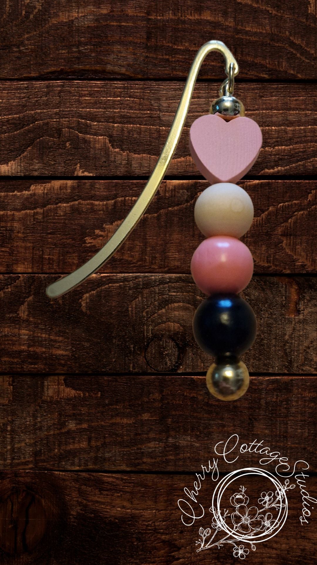 Pink Heart - Metal Beaded Bookmark