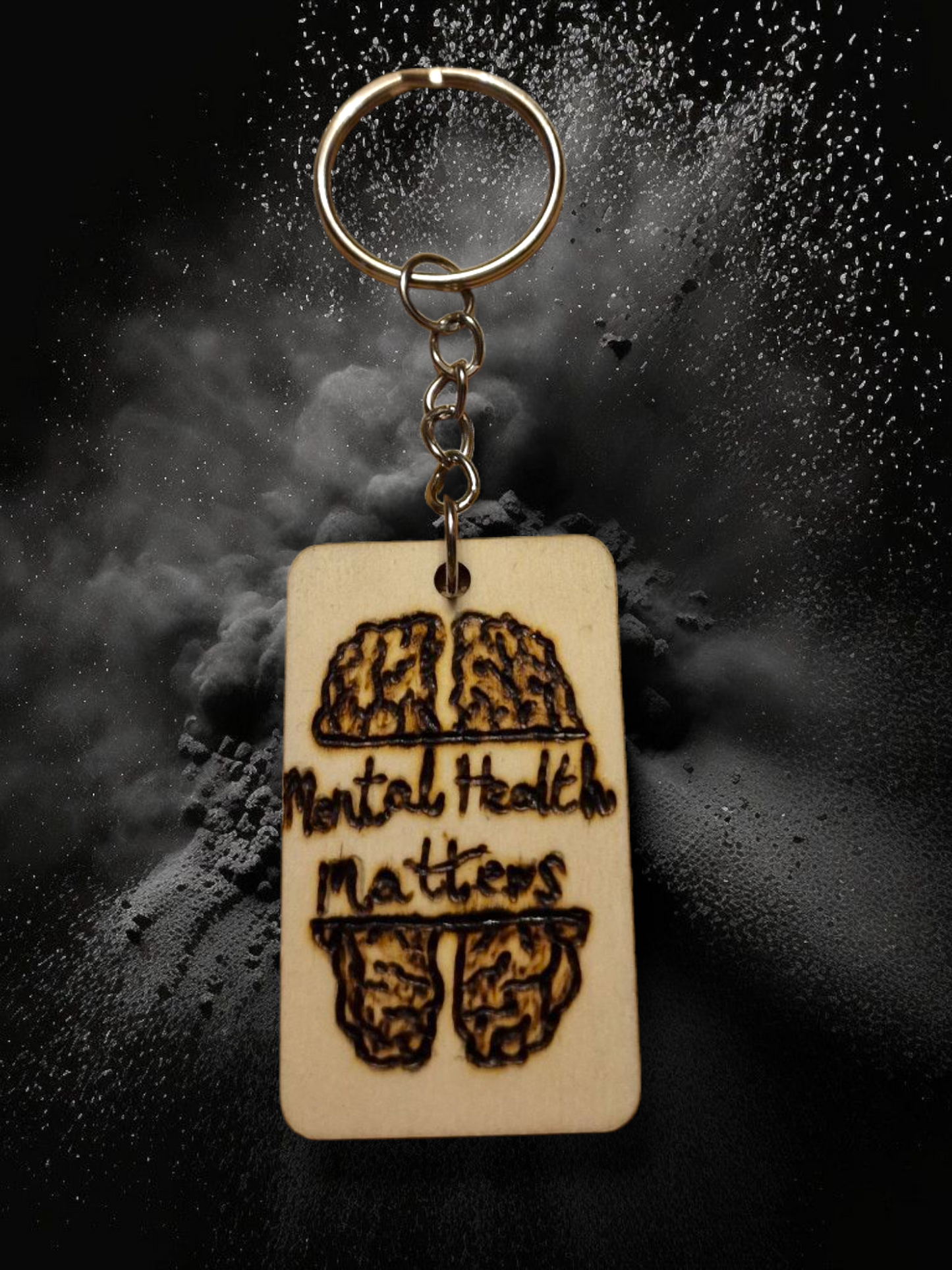 "Mental Health Matters" Brain wooden keychain