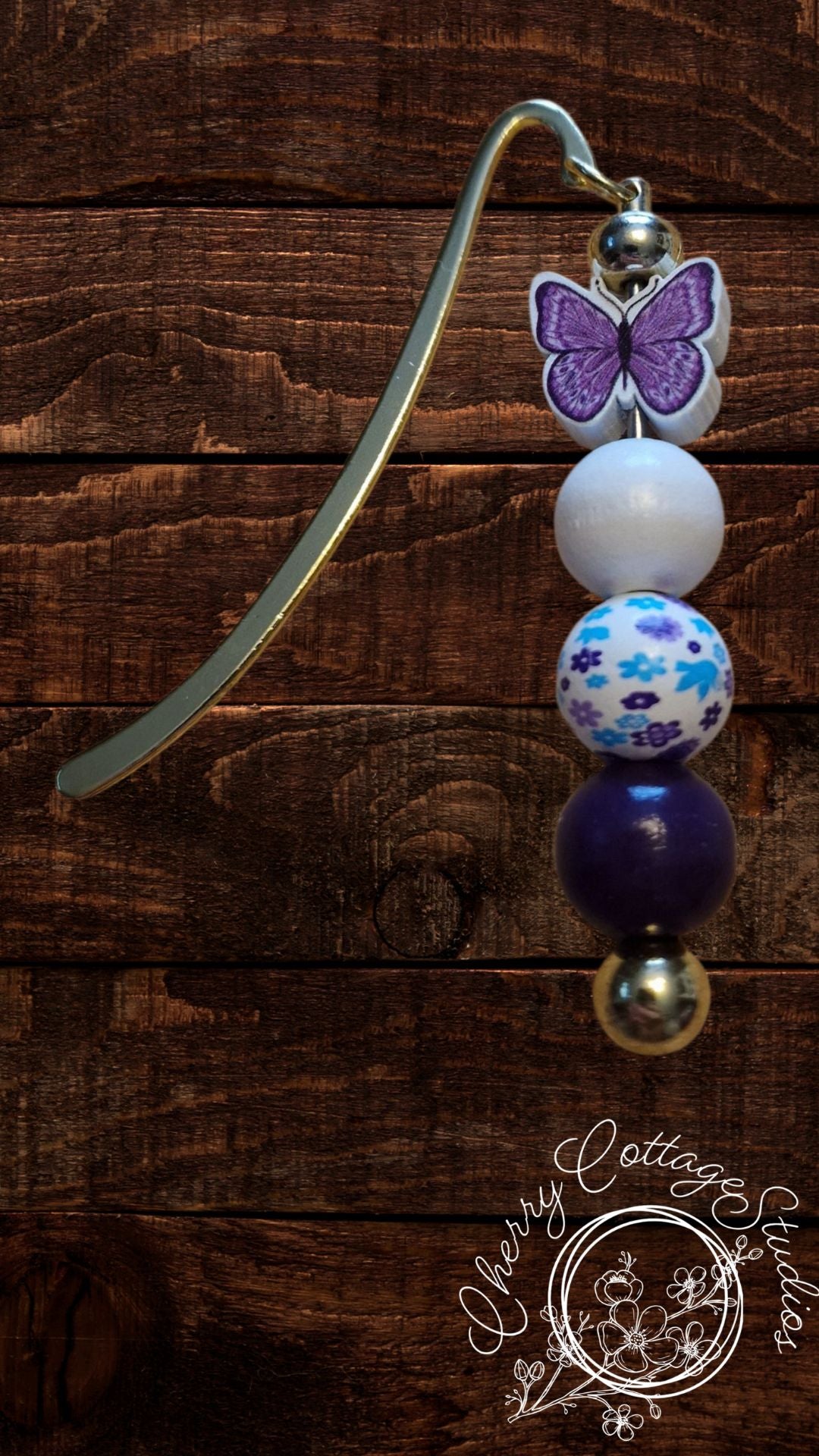 Butterfly And Flowers - Metal Beaded Bookmark