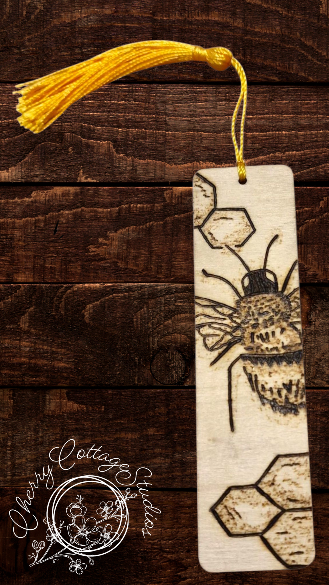 Flight Of The Bumblebee - Hand-Burned Wooden Bookmark With Tassel