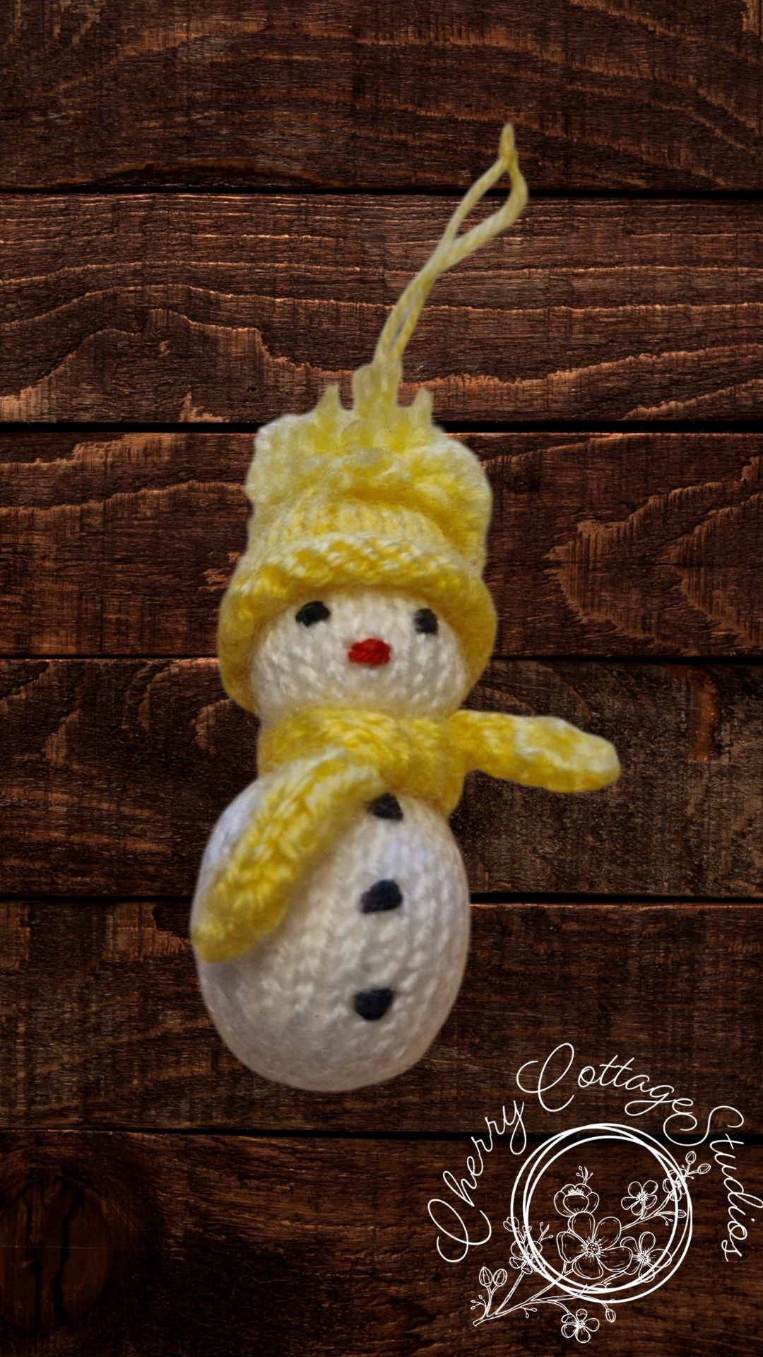 Yellow Snowman Crochet Hanging Christmas Decoration