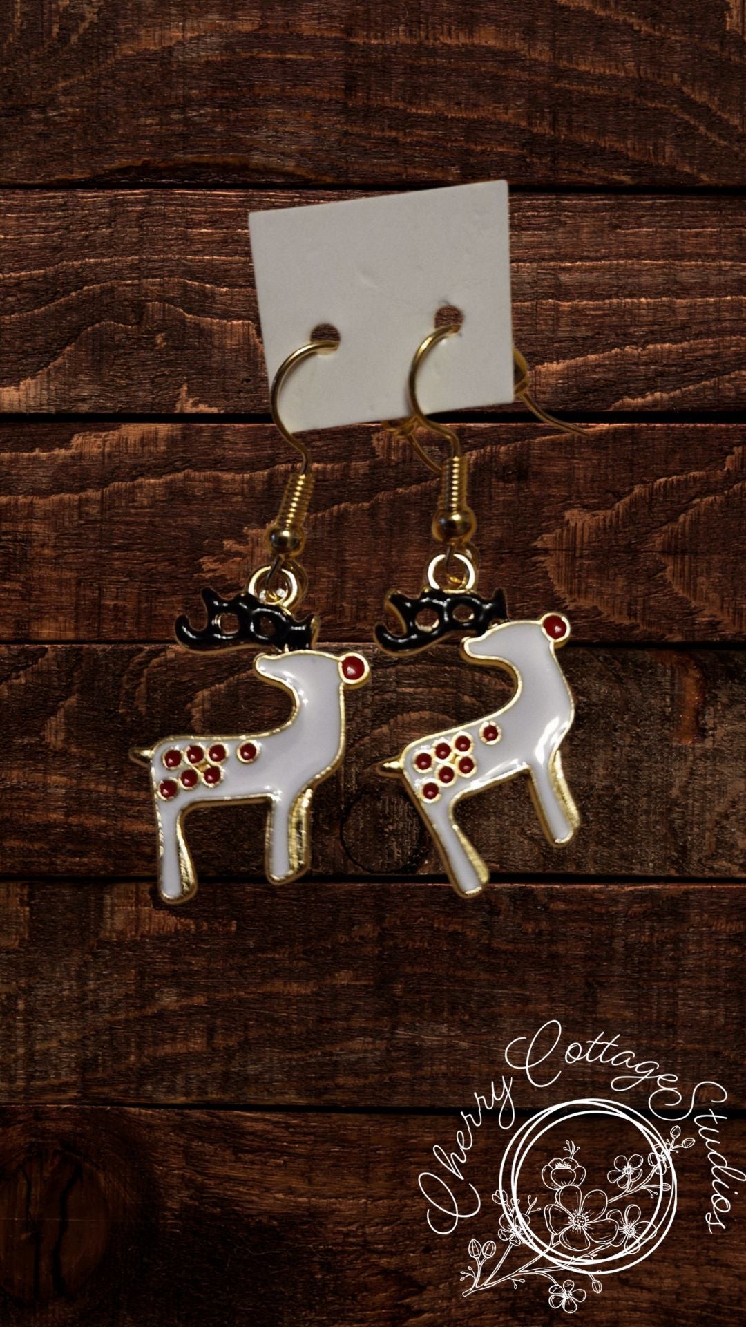 Snowy Reindeer - Christmas Dangle Earrings