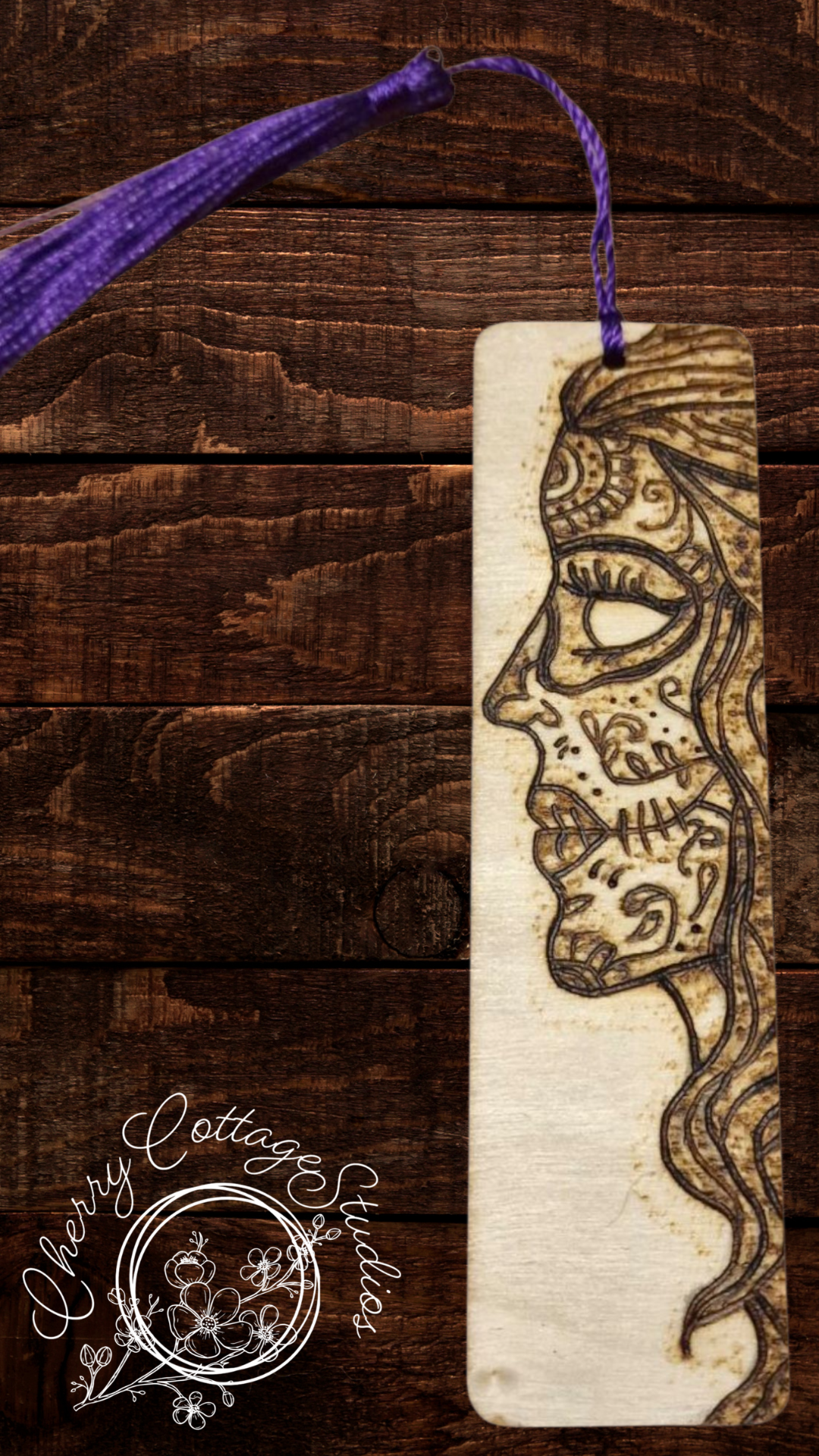 Día de los Muertos - Hand-Burned Wooden Bookmark With Tassel
