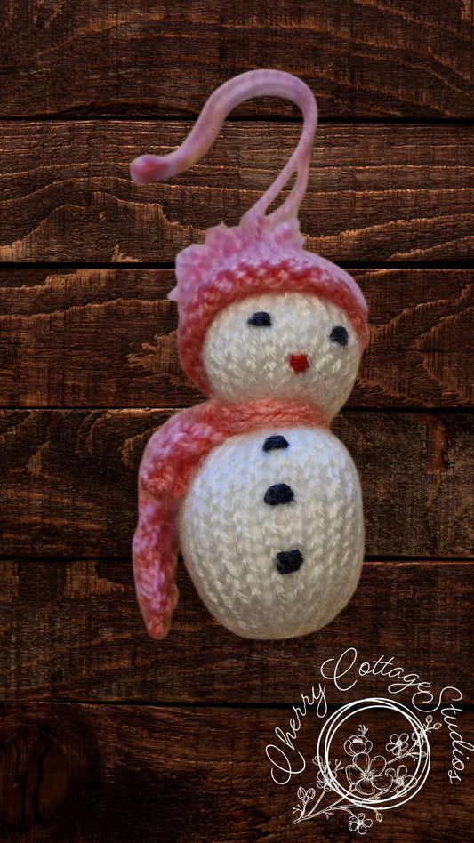 Pink Snowman Crochet Hanging Christmas Decoration