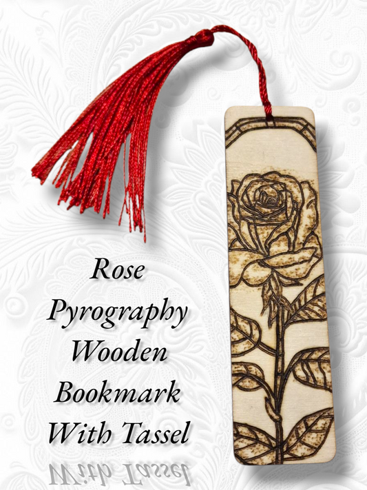 Rose wooden bookmark with red tassel