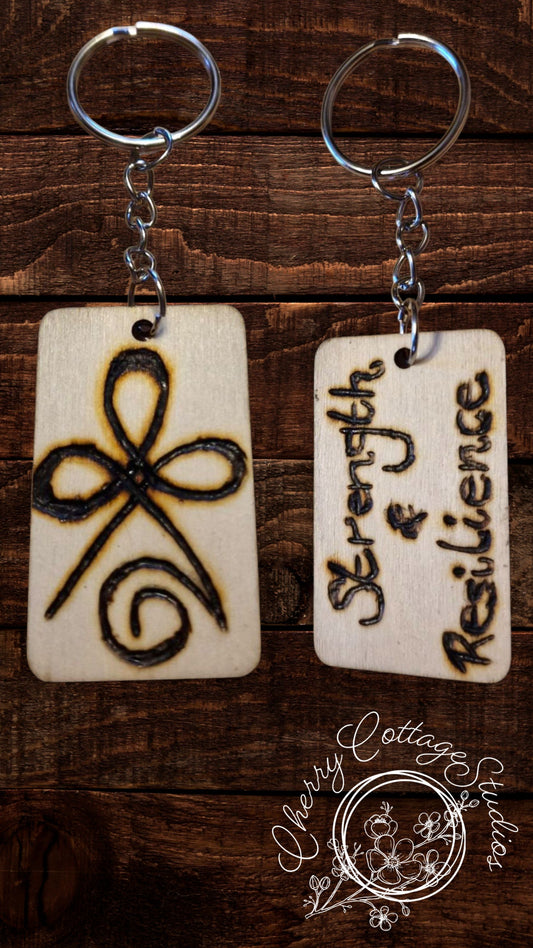 Strength & Resilience - Hand-Burned Wooden Keychain