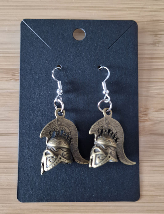 Corinthian Helm – Antique Bronze Coloured Ancient Roman Helmet Dangle Earrings