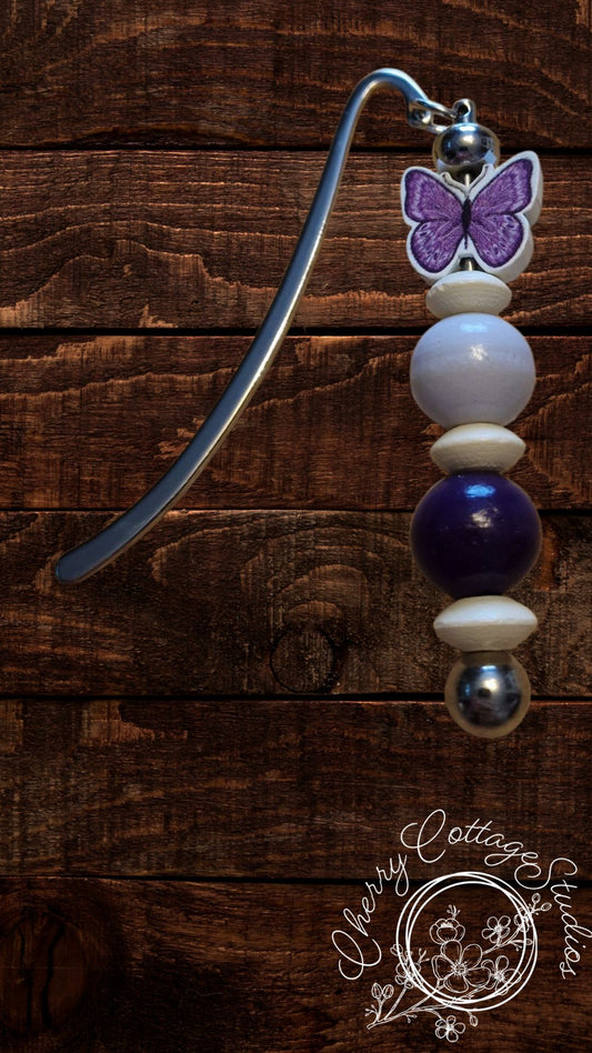 Purple Monarch Butterfly - Metal Beaded Bookmark