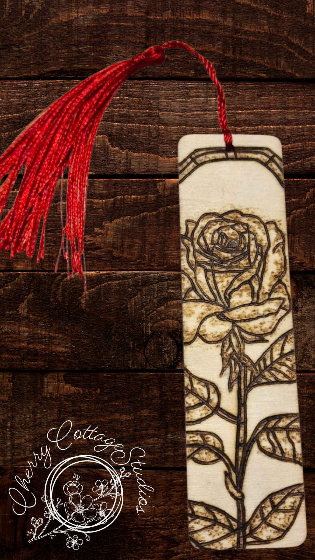 Between Two Thorns - Hand-Burned Wooden Bookmark With Tassel