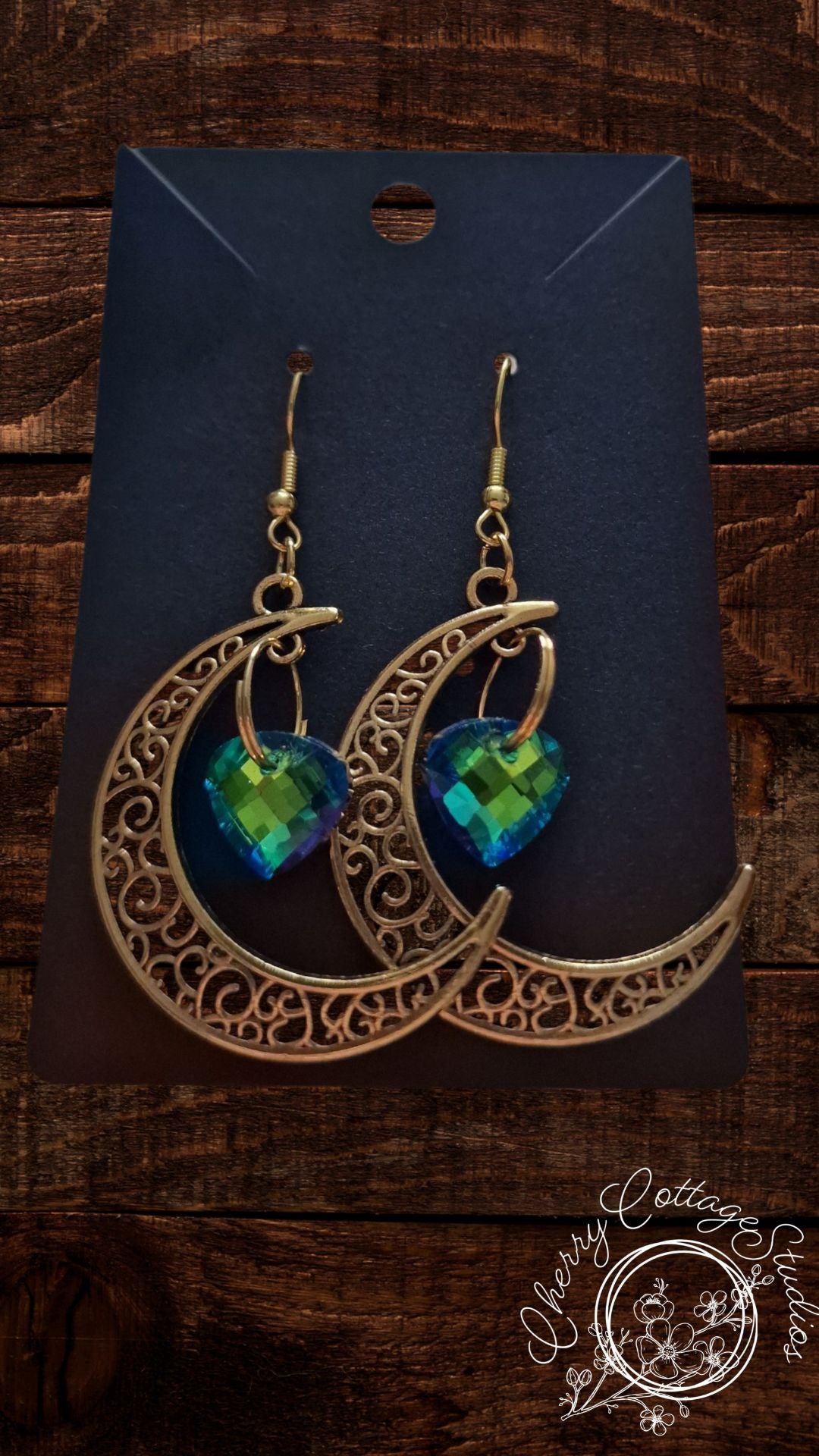 Forest Lake - Crescent Heart - Gemstone Dangle Earrings