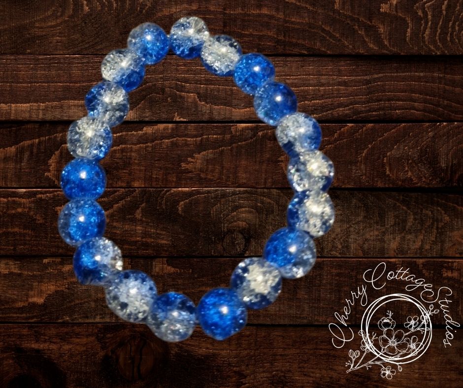 Royal Blue Crackle Bead Elasticated Bracelet