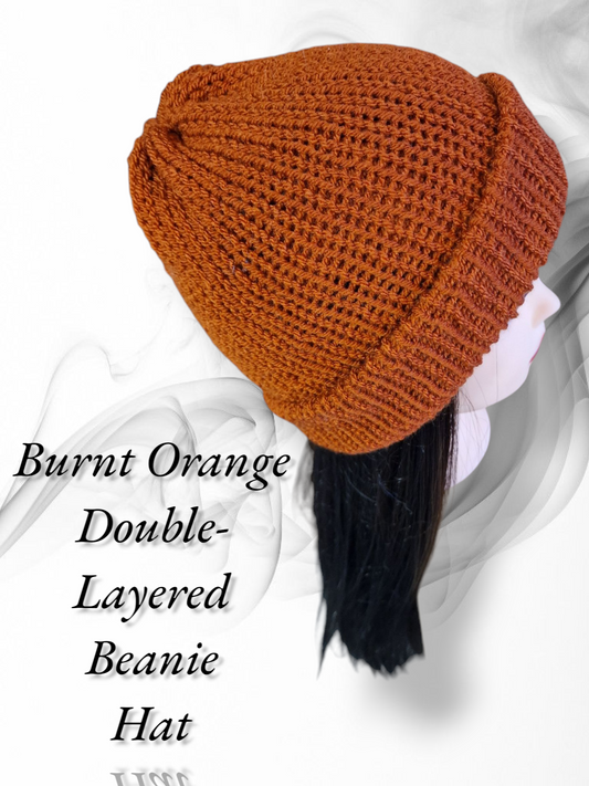Burnt Orange double-layered knitted beanie hat