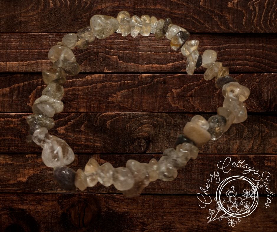 Rutilated Quartz Semi-Precious Chip Gemstone Bracelet