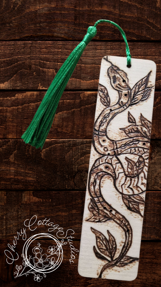 The Serpent's Tale - Hand-Burned Wooden Bookmark With Tassel