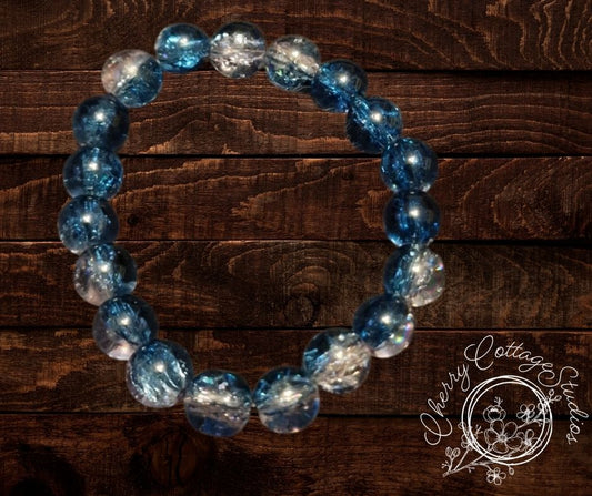 Blue Crackle Bead Elasticated Bracelet