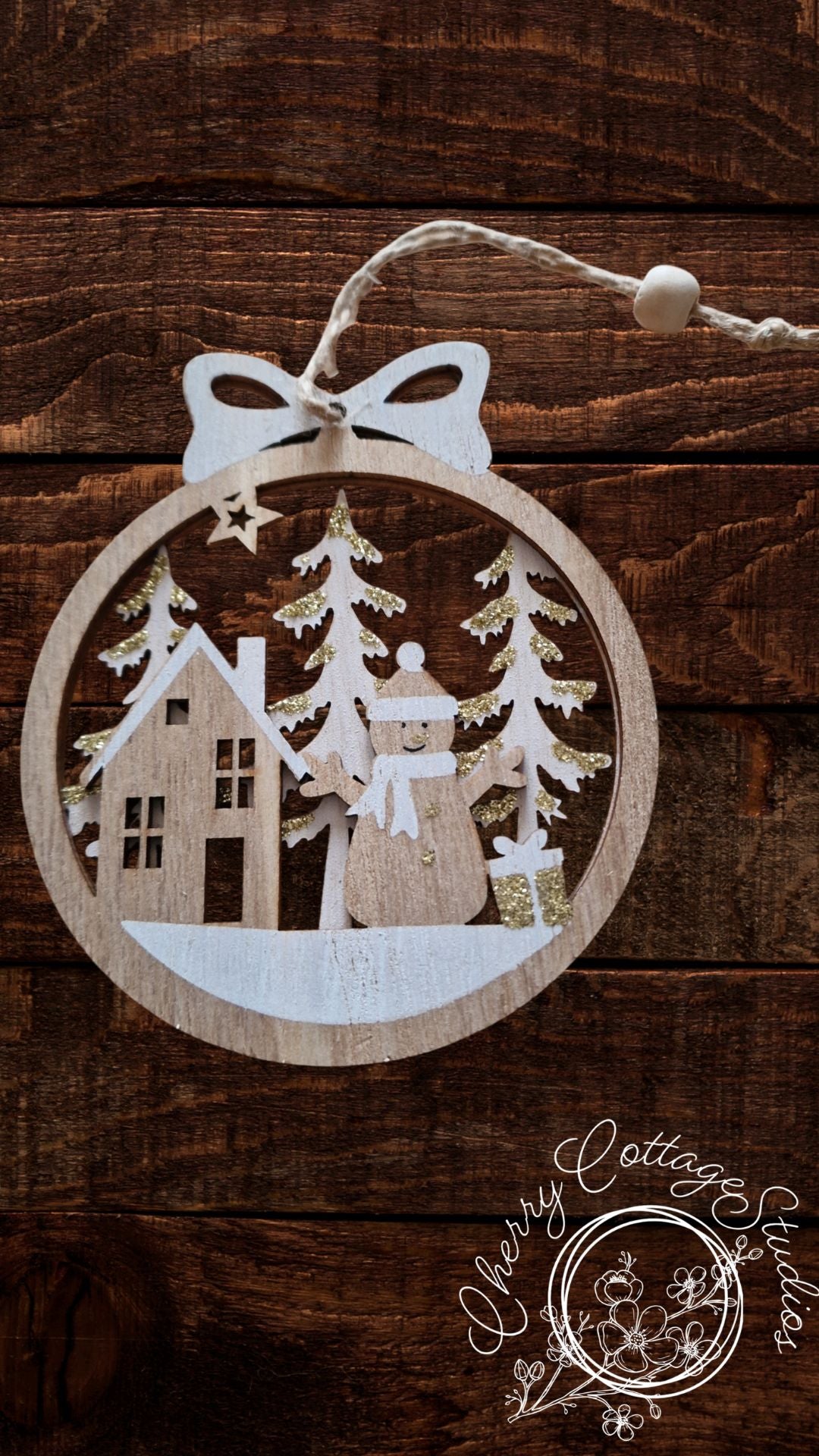 Wooden Snowman Bauble Christmas Hanging Decoration Ornament