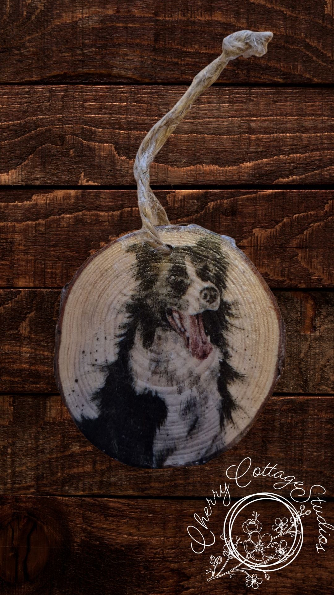 Wooden Border Collie Dog Christmas Hanging Decoration Ornament