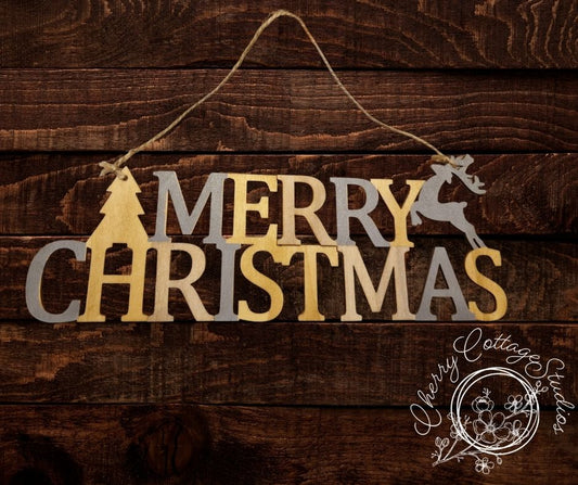 Grey Wooden Merry Christmas Hanging Christmas Sign Decoration