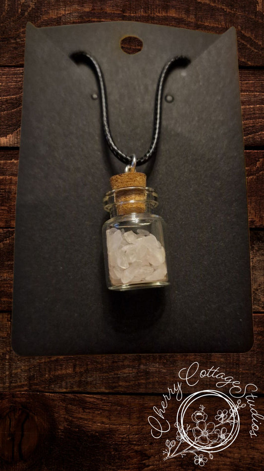 Clear Quartz - Wish Bottle Gemstone Pendant Necklace