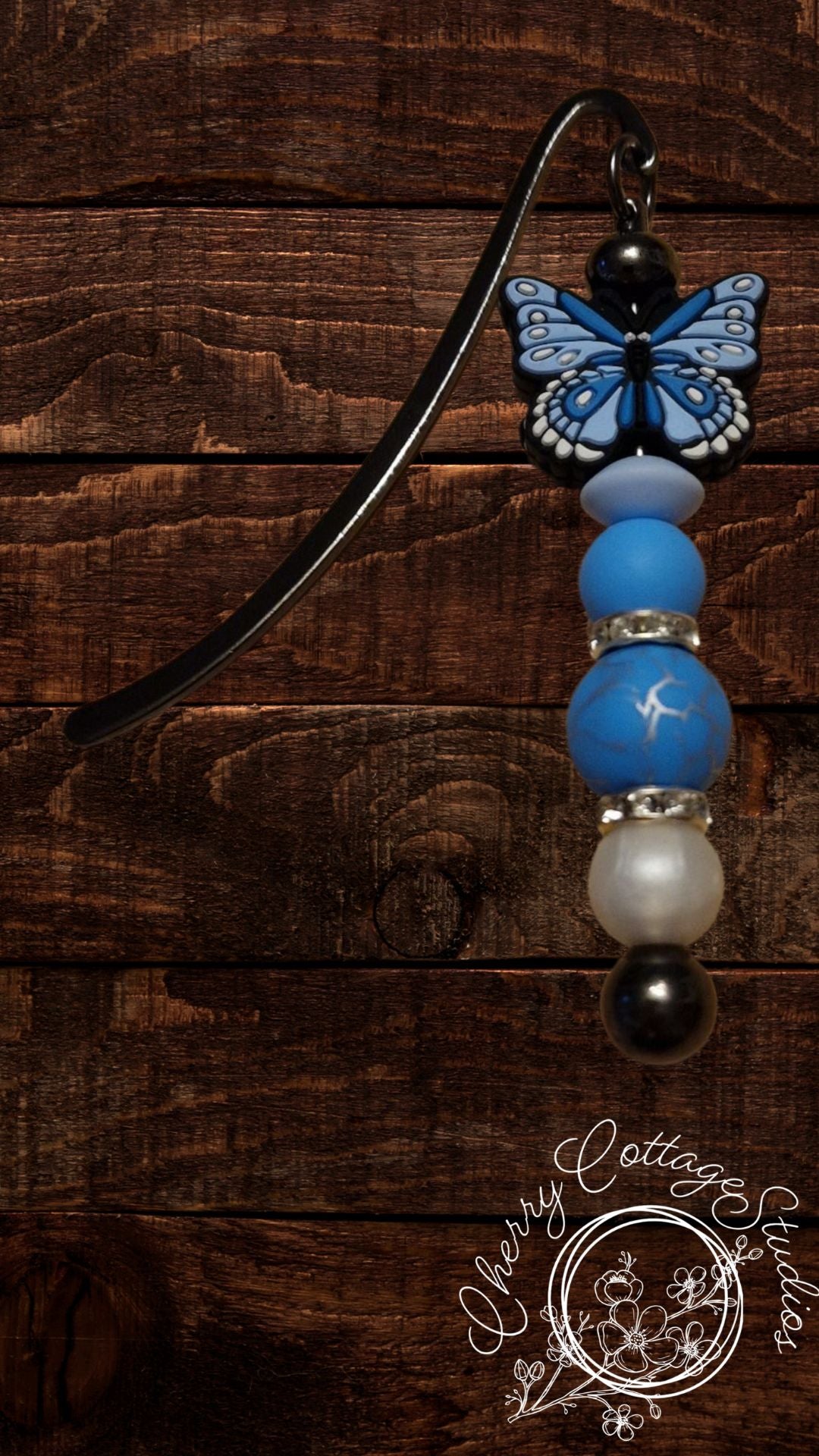 Blue Monarch Butterfly - Metal Beaded Bookmark