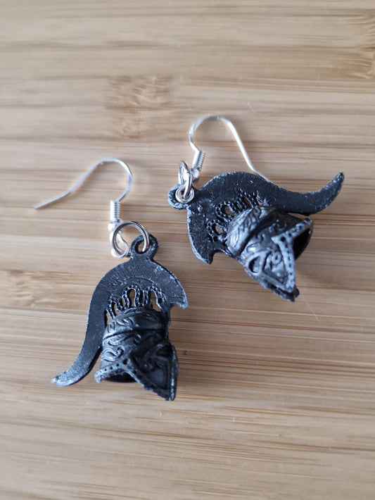 Corinthian Helm – Grey Ancient Roman Helmet Dangle Earrings