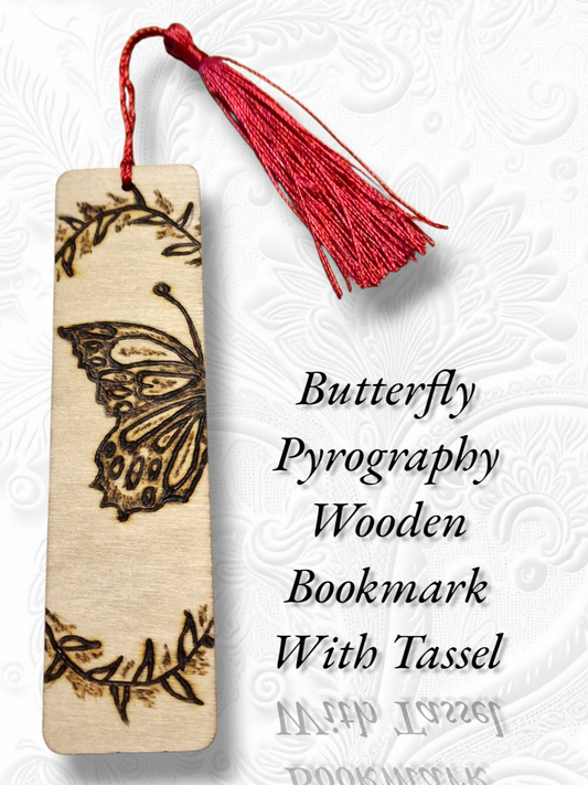 Butterfly wooden bookmark with pink tassel