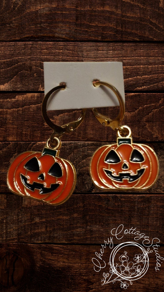 Jack-O-Lantern - Pumpkin Hoop Dangle Earrings