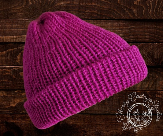 Raspberry Kiss – Double-Layered Knitted Beanie Hat