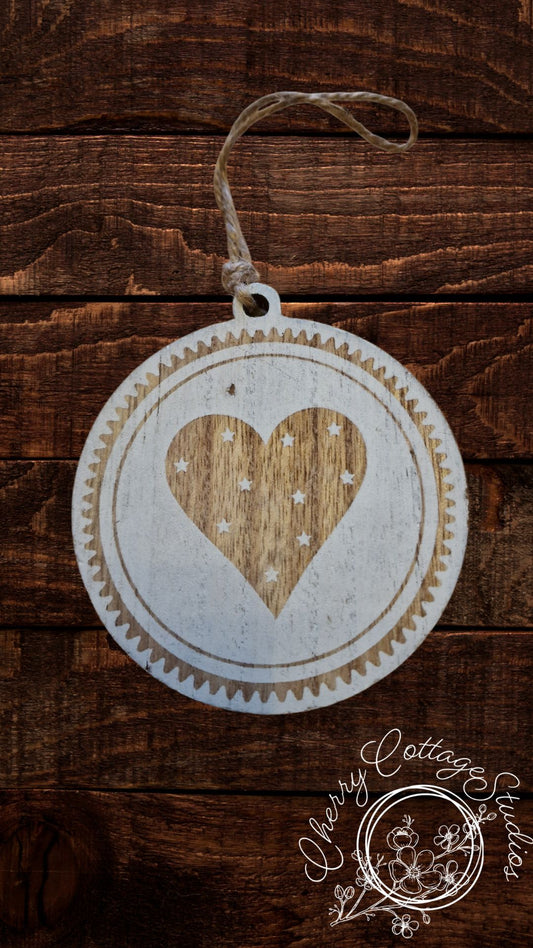 Wooden Round Heart Christmas Hanging Decoration Ornament