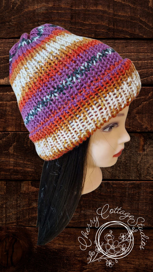 Sunset's Embrace – Double-Layered Knitted Beanie Hat