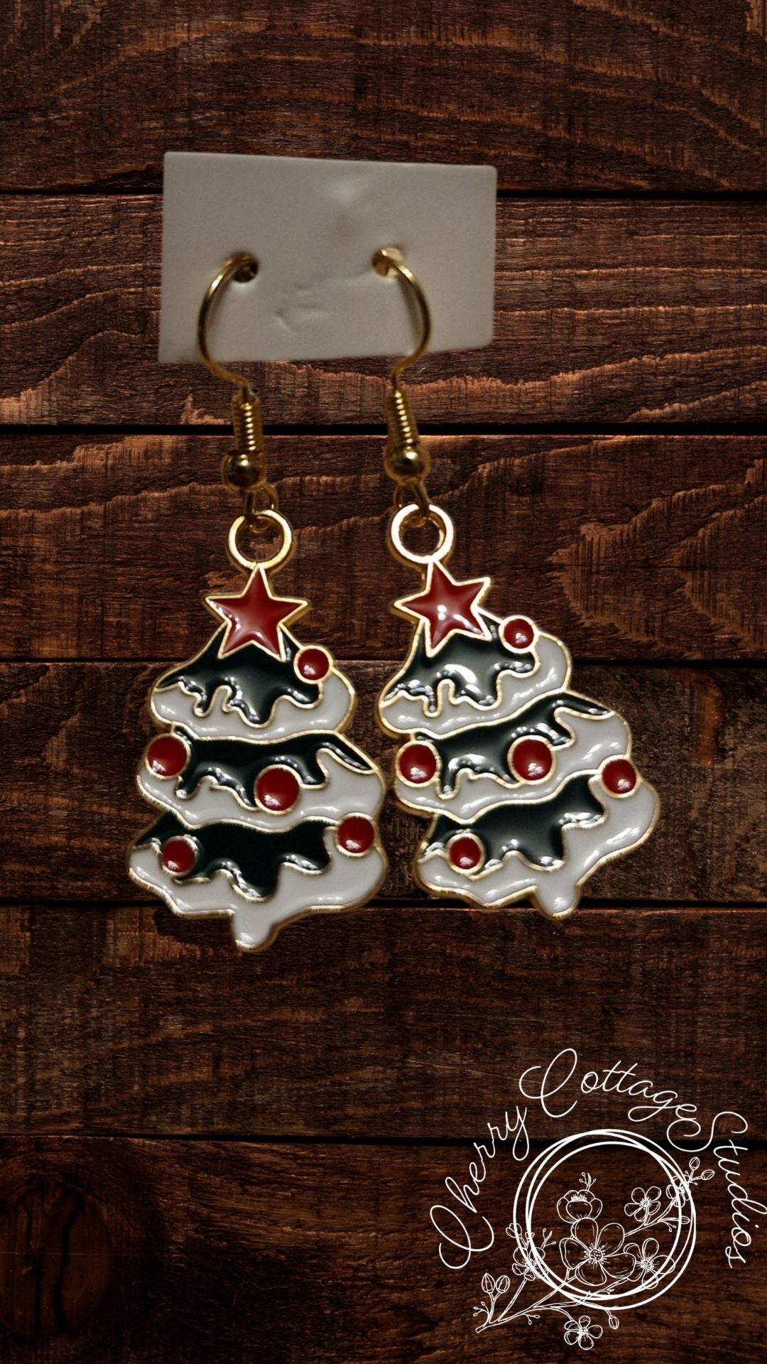 Snowy Christmas Tree - Christmas Dangle Earrings