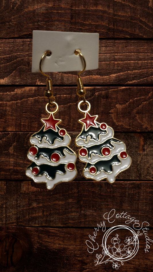 Snowy Christmas Tree - Christmas Dangle Earrings