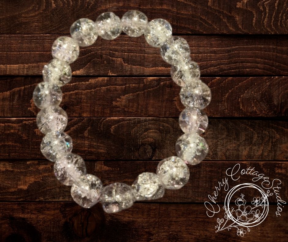 White Crackle Bead Elasticated Bracelet
