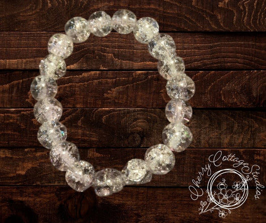 White Crackle Bead Elasticated Bracelet