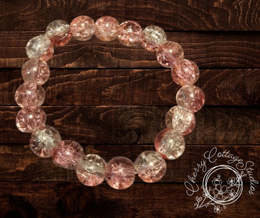 Pink Crackle Bead Elasticated Bracelet