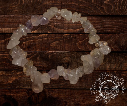 Amethyst And Clear Quartz Semi-Precious Chip Gemstone Bracelet