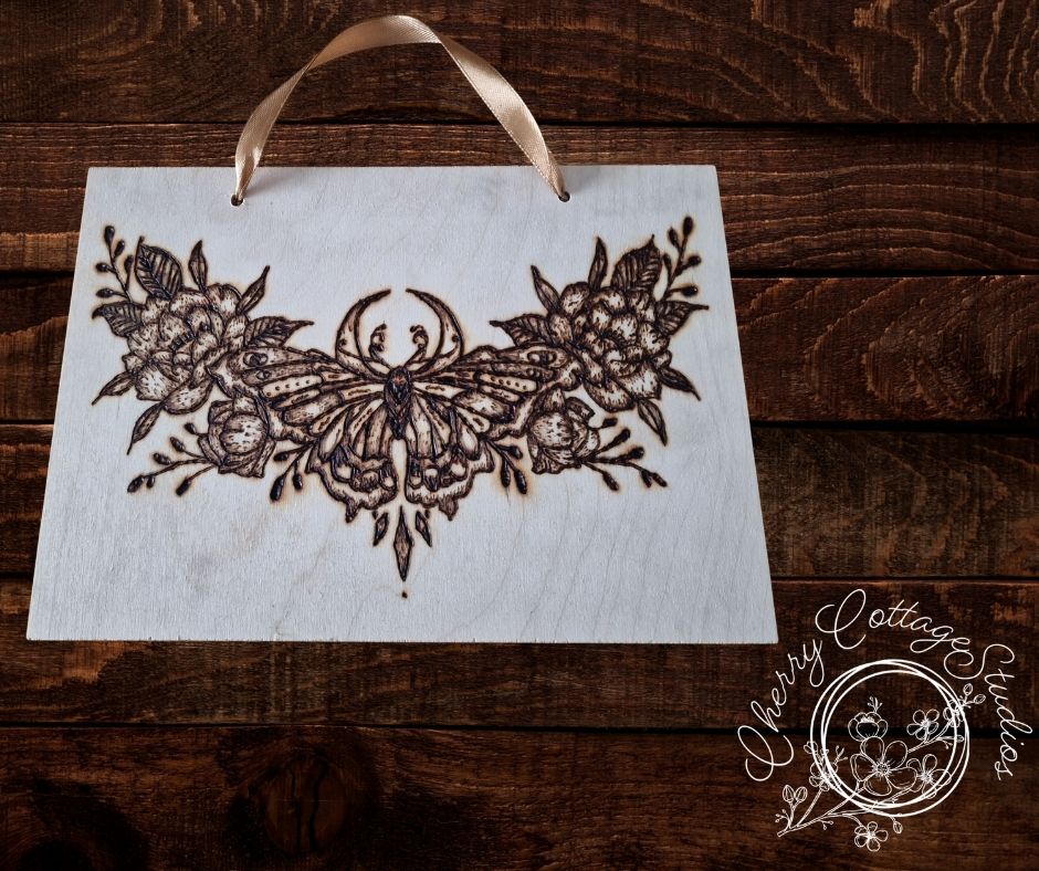 Wings Beneath The Roses butterfly A5 hanging wooden art picture