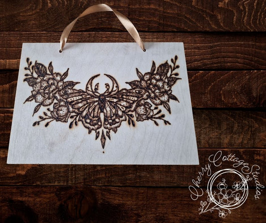 Wings Beneath The Roses butterfly A5 hanging wooden art picture