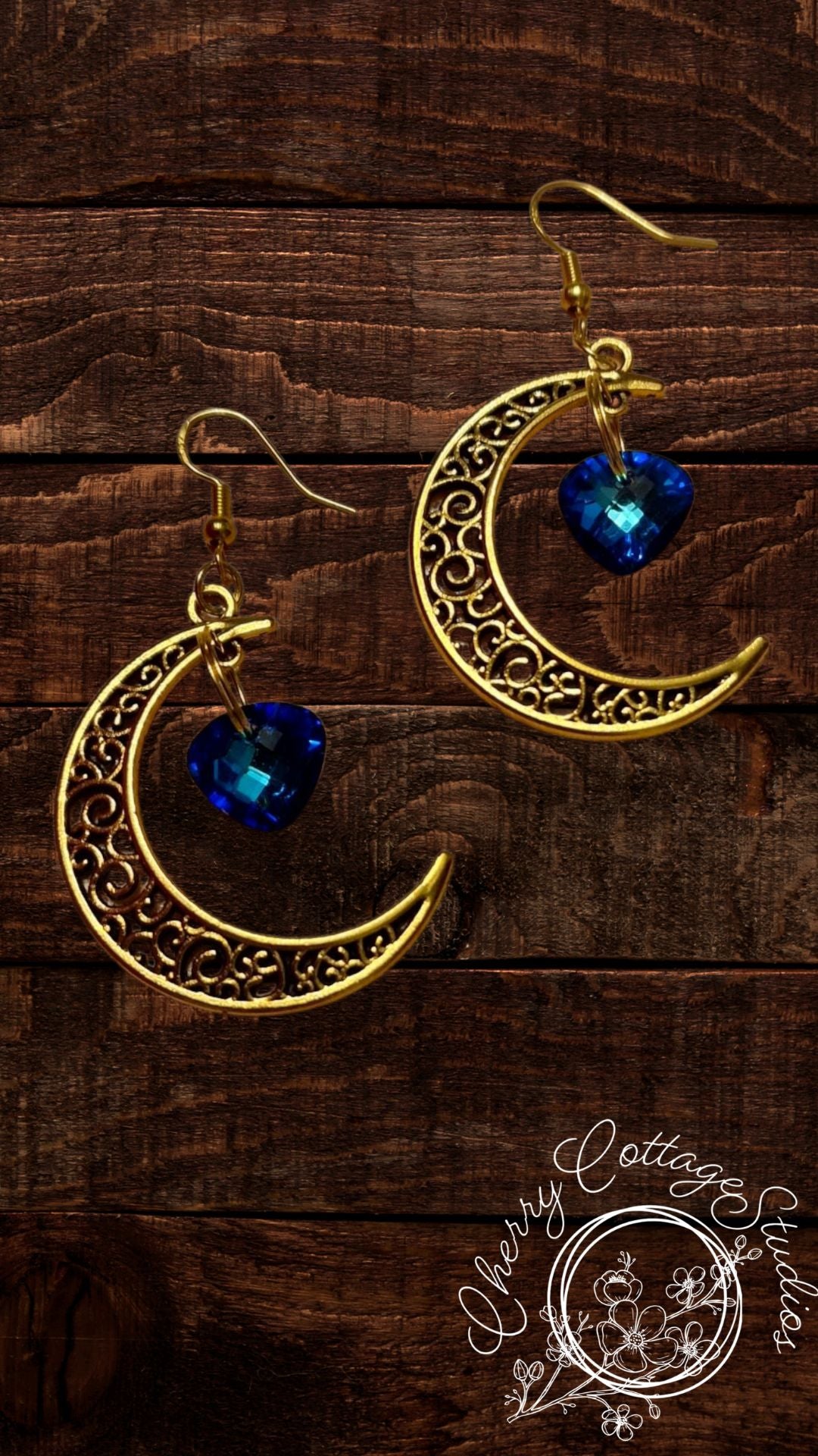 Cosmic - Crescent Heart - Gemstone Dangle Earrings